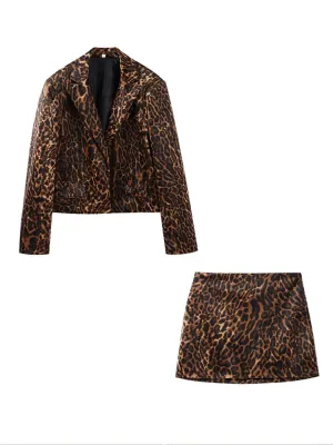 Vintage  Leopard Print Jacket And Skirt Outfit