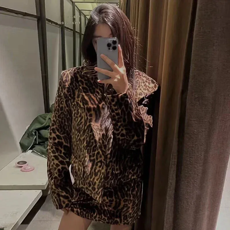 Vintage  Leopard Print Jacket And Skirt Outfit