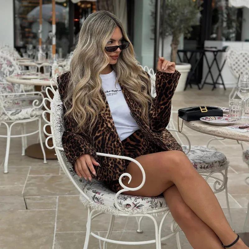 Vintage  Leopard Print Jacket And Skirt Outfit