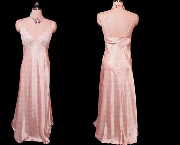 VINTAGE MADE IN ITALY LA PERLA SLIPPY SMOOTH SATIN AND LACE NIGHTGOWN IN POWDER PINK