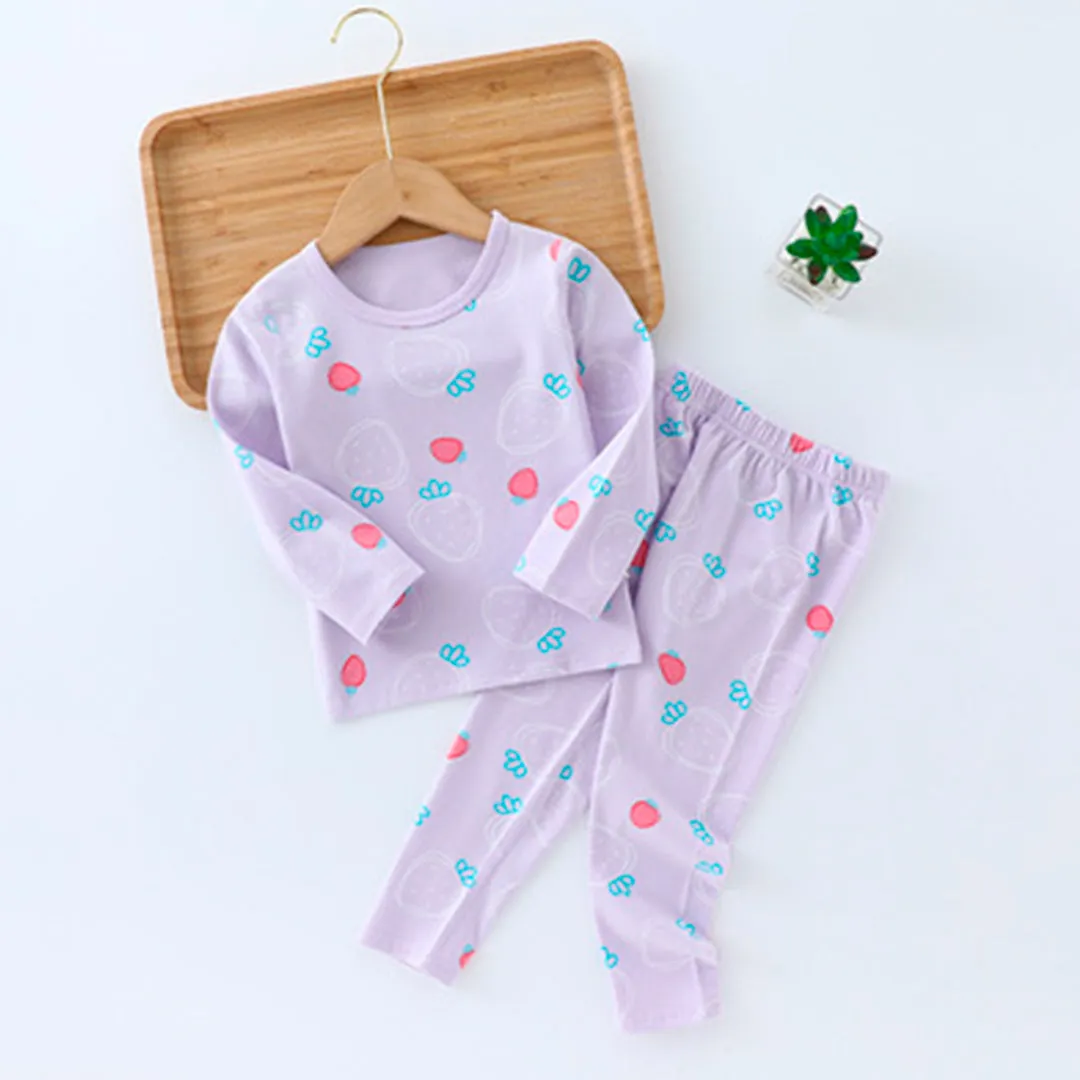 Violet strawberries print 2 piece Pajama set