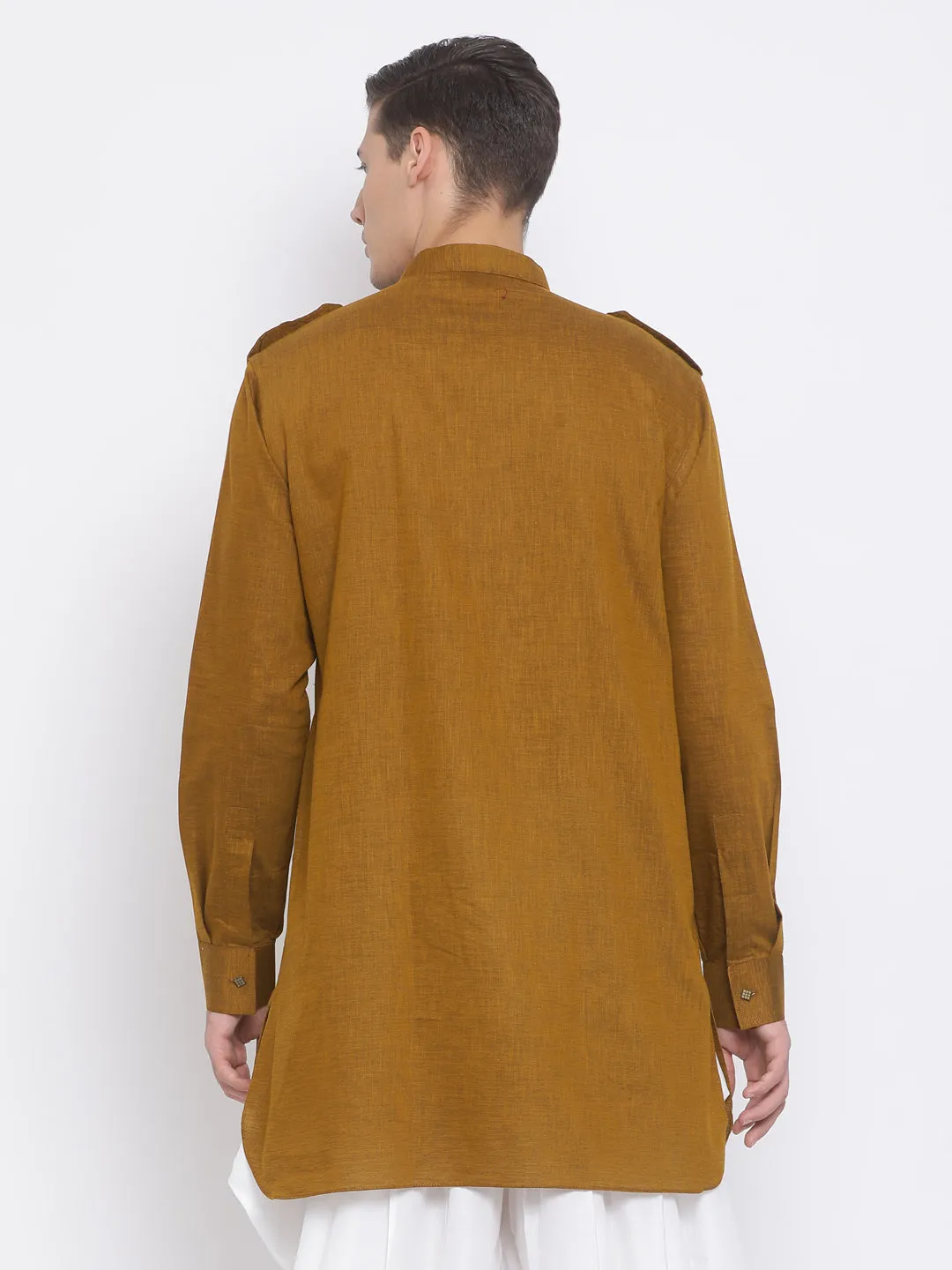 VM BY VASTRAMAY Men's Coffee Brown Cotton Blend Kurta