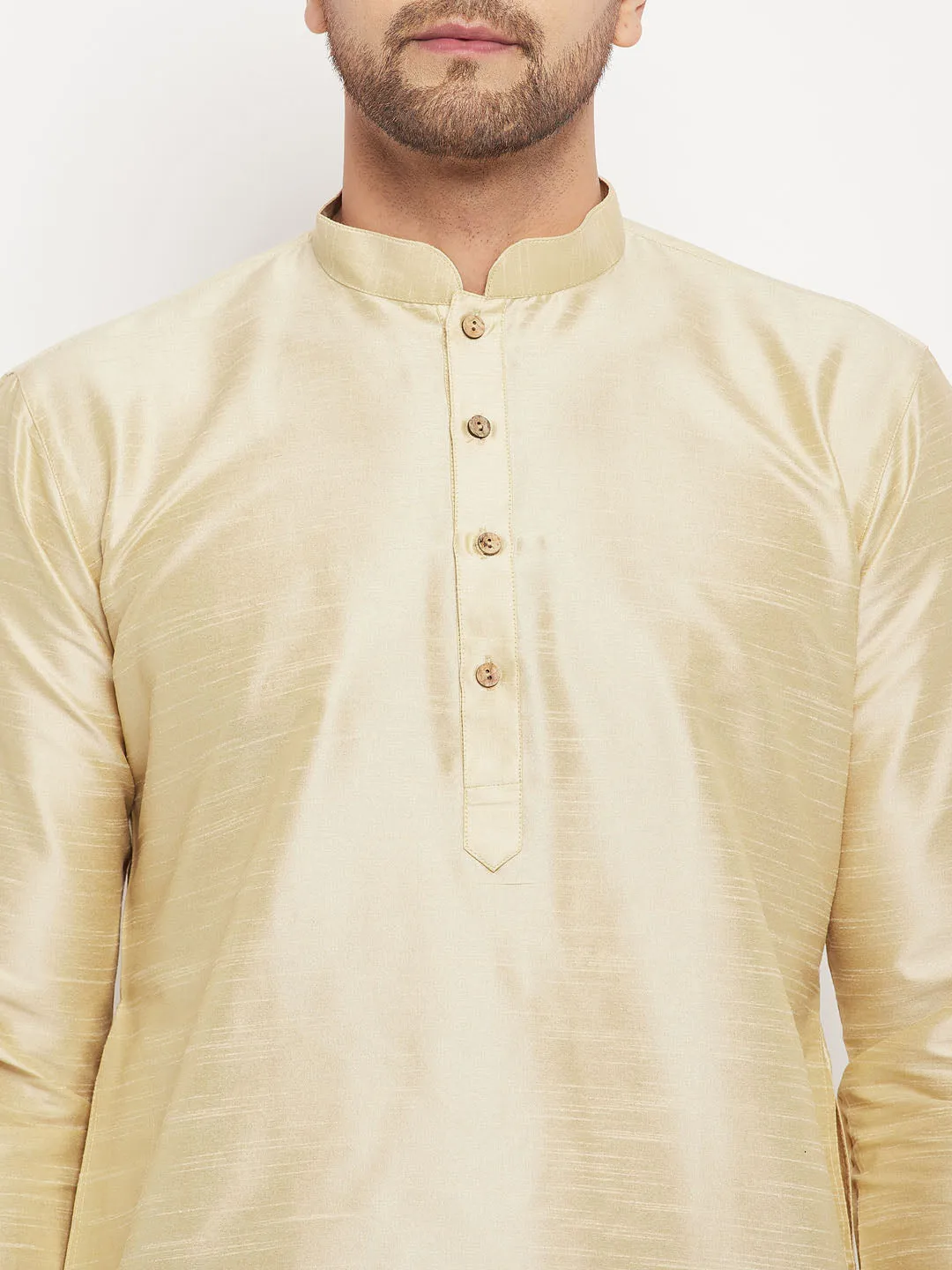 VM BY VASTRAMAY Men's Gold Cotton Silk Blend Kurta