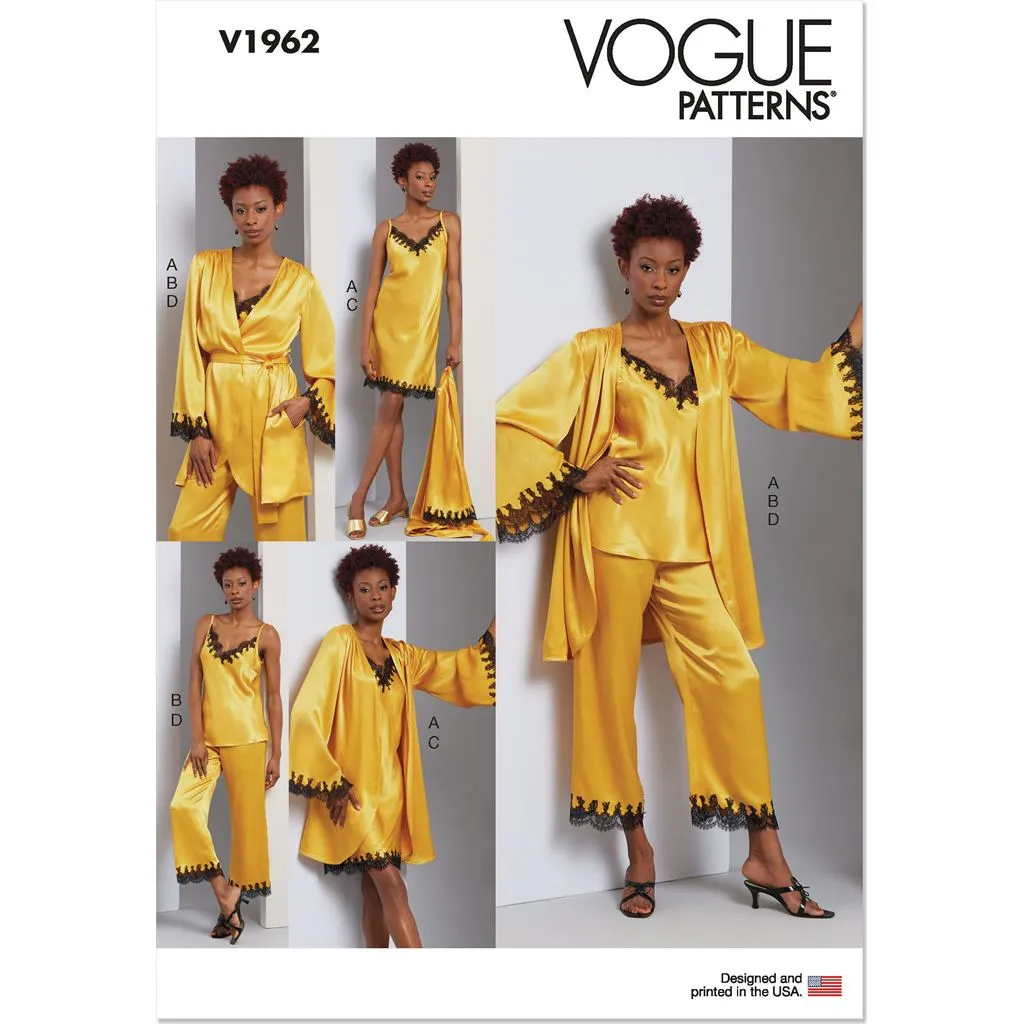 Vogue Pattern V1962 Misses' Robe, Camisole, Slip Dress and Pants