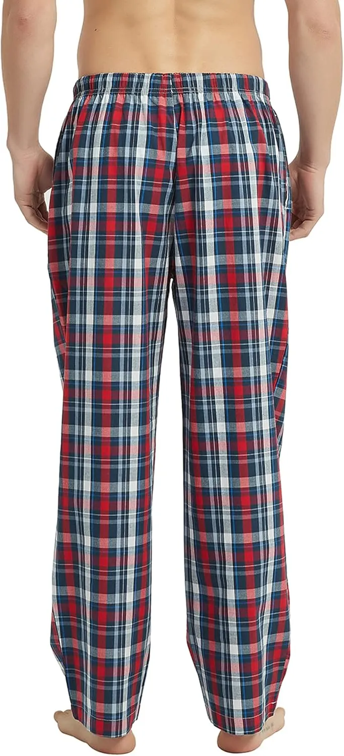 Vulcanodon Men's Cotton Woven Pajama Pants, Soft Lounge Pajama Pants with big pockets for Men Plaid Pj Bottoms
