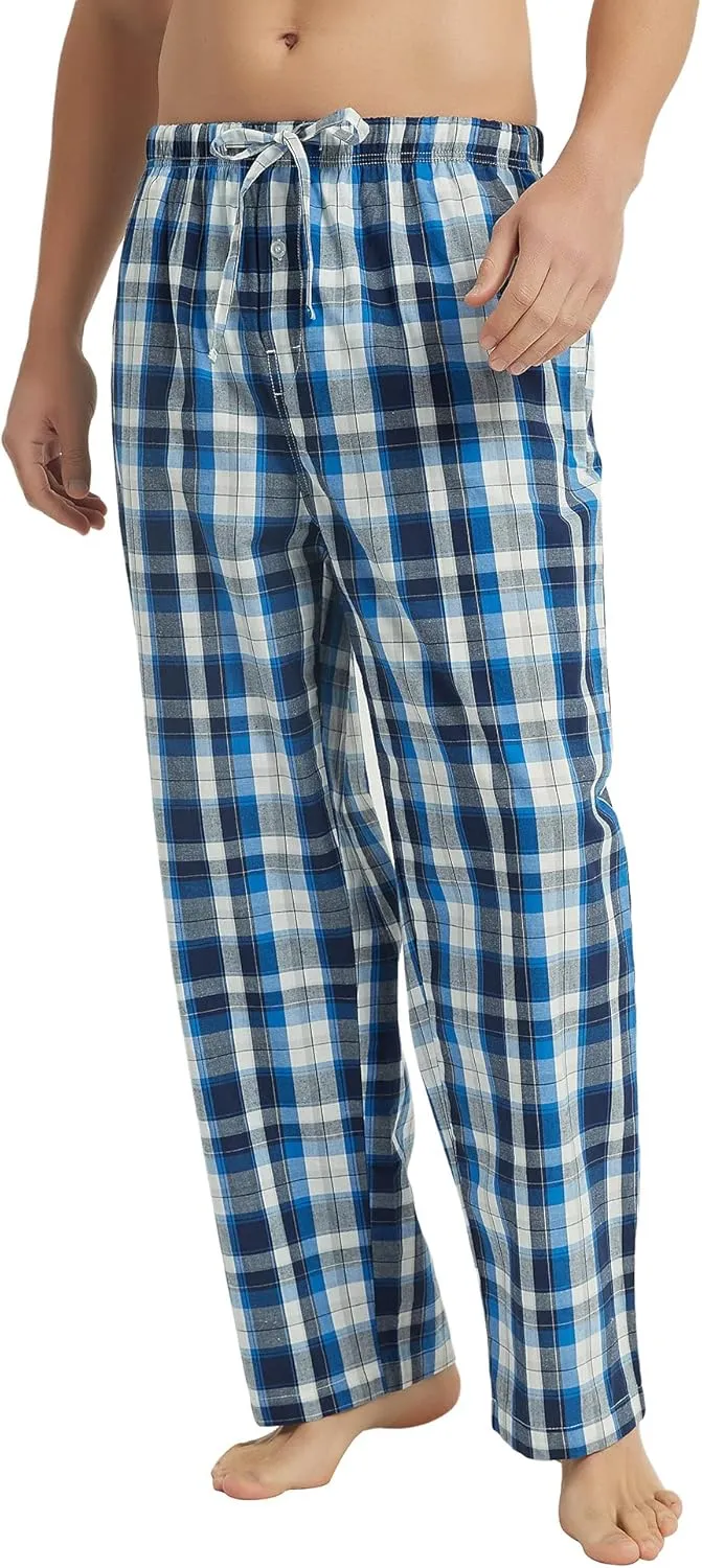 Vulcanodon Men's Cotton Woven Pajama Pants, Soft Lounge Pajama Pants with big pockets for Men Plaid Pj Bottoms