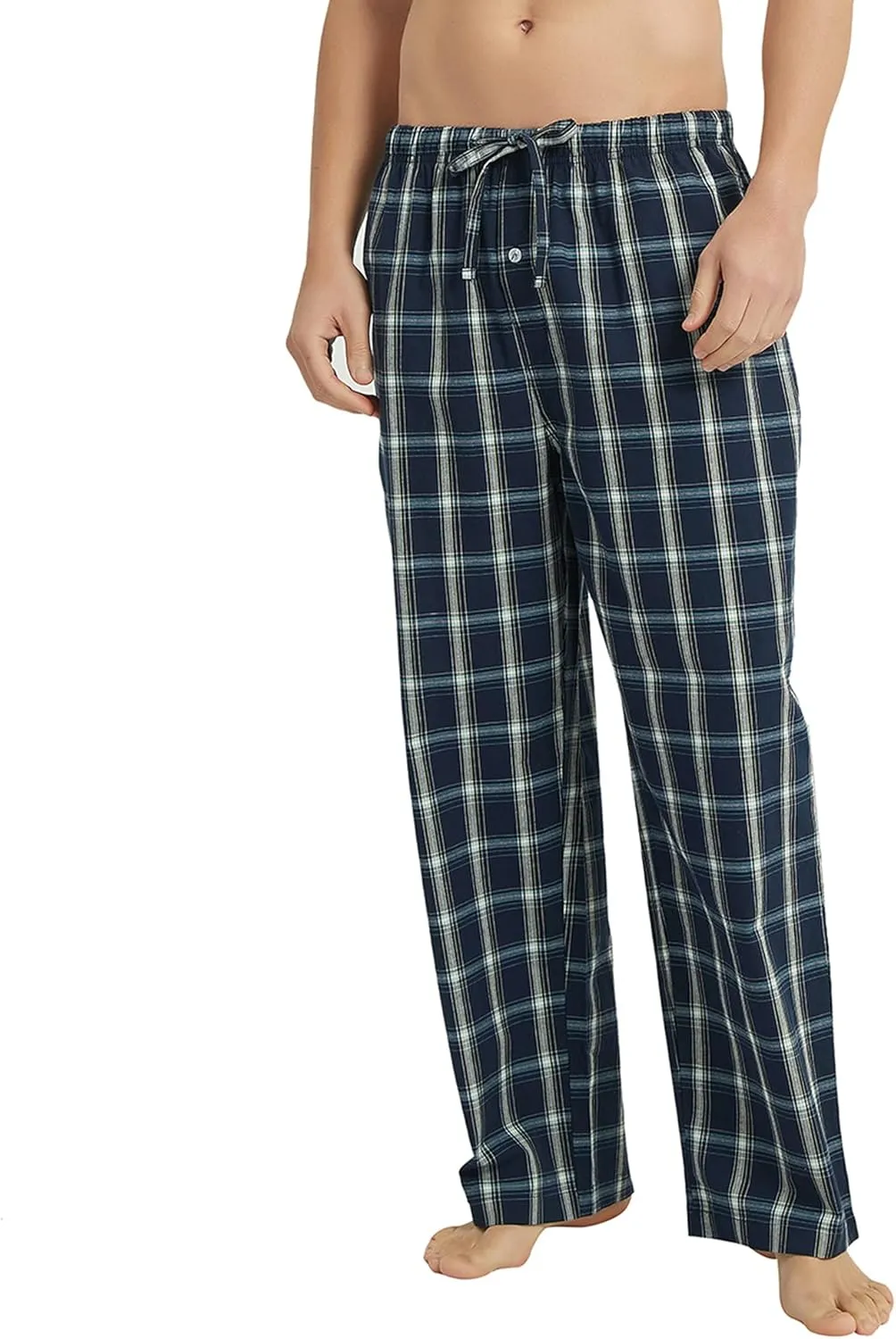 Vulcanodon Men's Cotton Woven Pajama Pants, Soft Lounge Pajama Pants with big pockets for Men Plaid Pj Bottoms