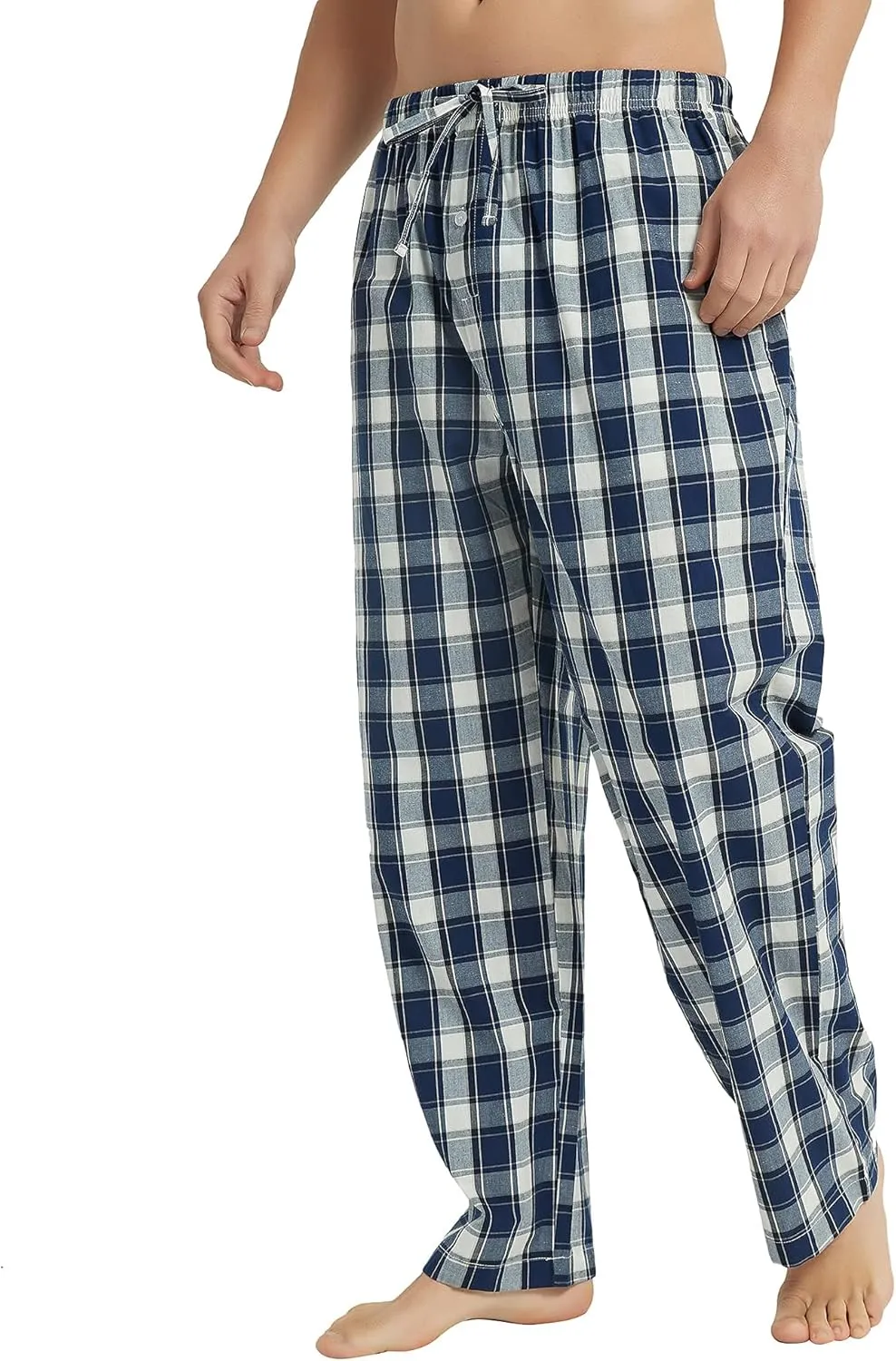 Vulcanodon Men's Cotton Woven Pajama Pants, Soft Lounge Pajama Pants with big pockets for Men Plaid Pj Bottoms
