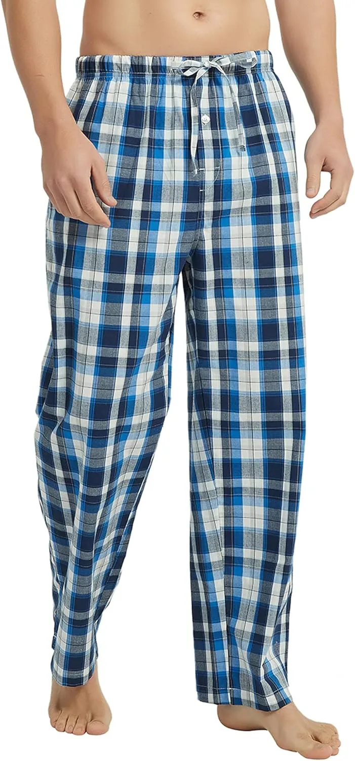 Vulcanodon Men's Cotton Woven Pajama Pants, Soft Lounge Pajama Pants with big pockets for Men Plaid Pj Bottoms