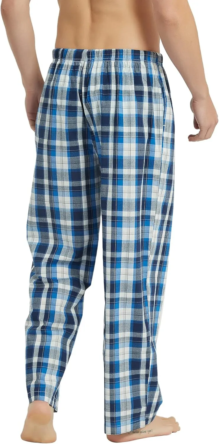 Vulcanodon Men's Cotton Woven Pajama Pants, Soft Lounge Pajama Pants with big pockets for Men Plaid Pj Bottoms