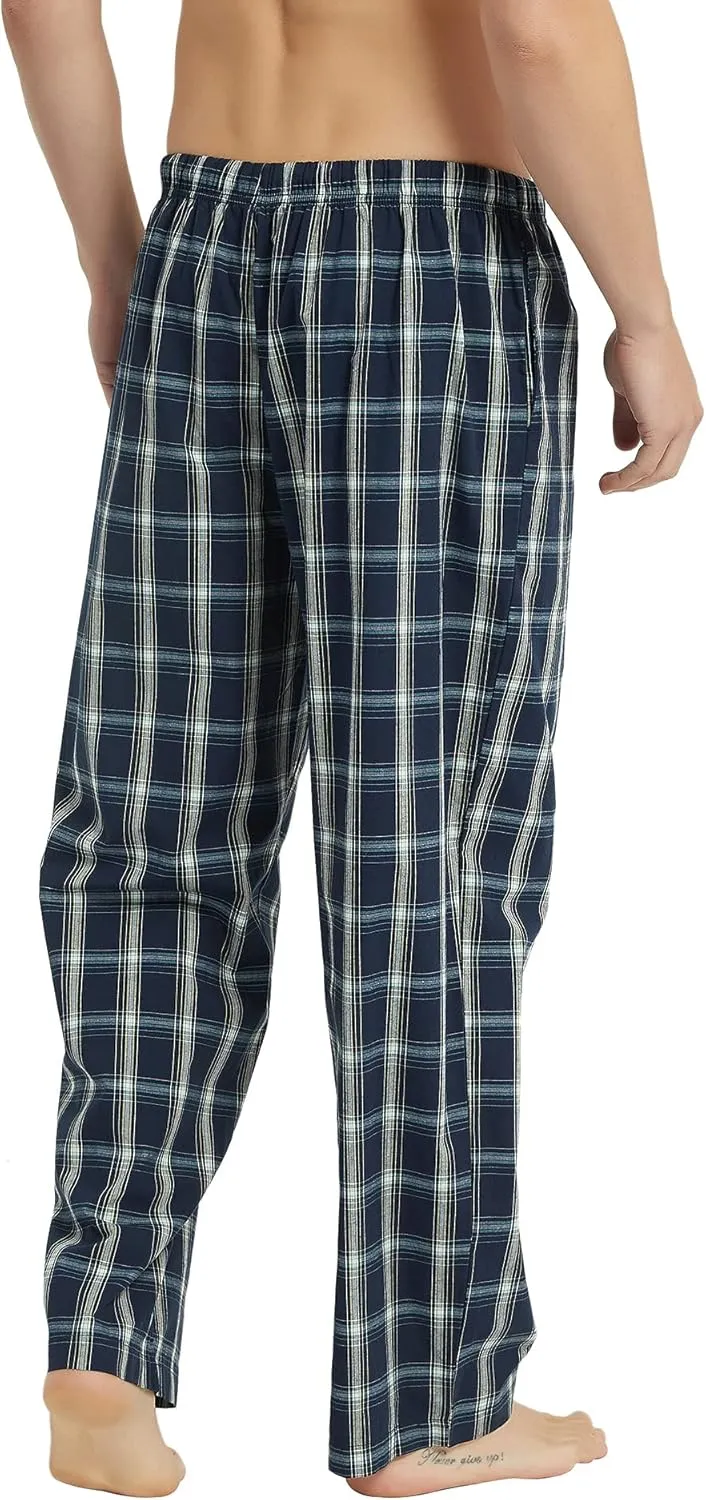 Vulcanodon Men's Cotton Woven Pajama Pants, Soft Lounge Pajama Pants with big pockets for Men Plaid Pj Bottoms