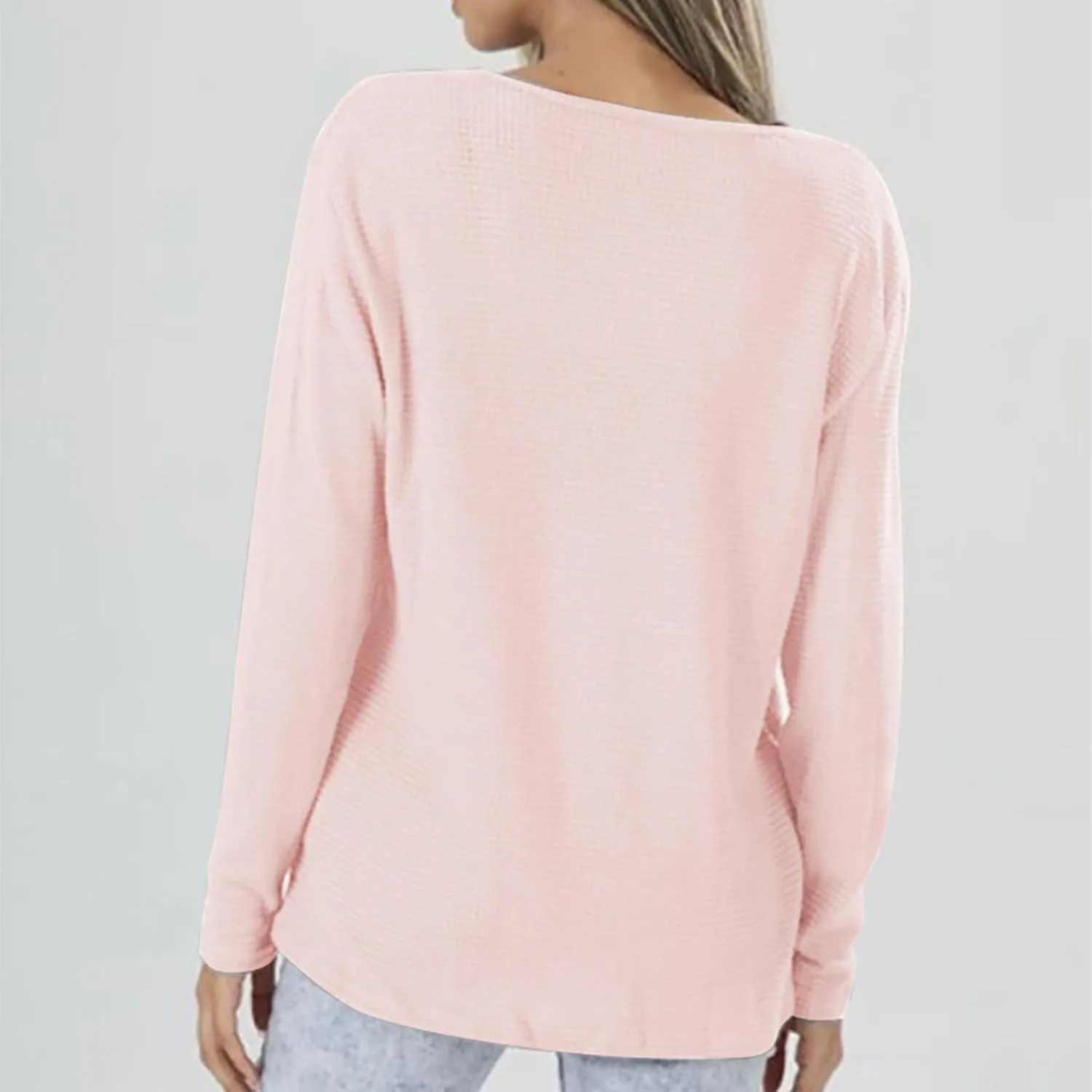 Waffle Knit Half Button Diwn Shirts Women Tunic Blouses Pullover Solid Sweaters Casual Long Sleeve Tees Dressy