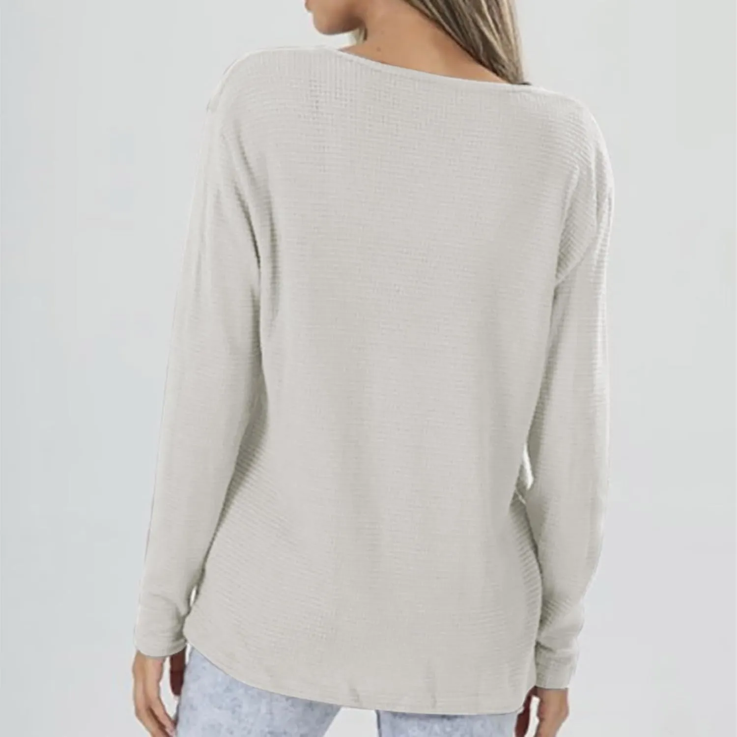 Waffle Knit Half Button Diwn Shirts Women Tunic Blouses Pullover Solid Sweaters Casual Long Sleeve Tees Dressy