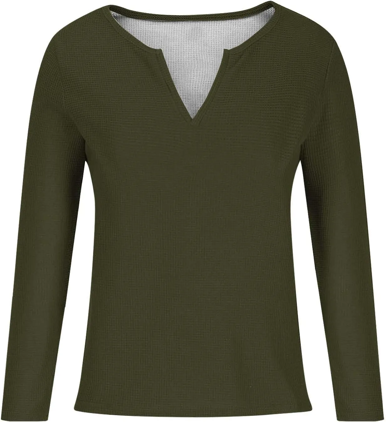 Waffle Tops for Women Dressy V Neck Shirts Solid Long Sleeve Blouse Casual Business Blouses Comfy Spring Clothes