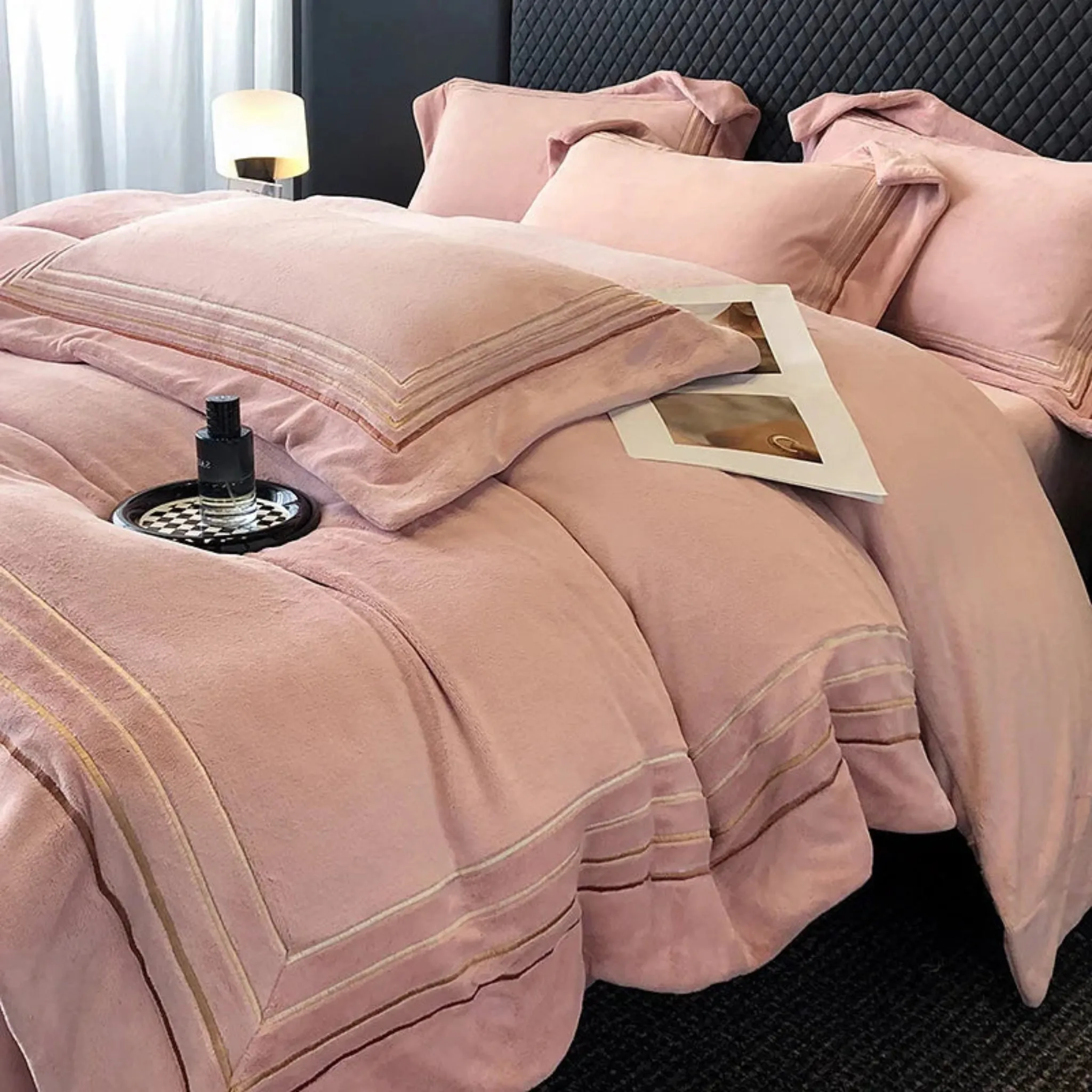 Warm Thickened Milk Velvet Bedding Set Four Lines Embroidery Duvet Cover Set Bed Sheet Or Elastic Band Fitted Sheet Pillowcases
