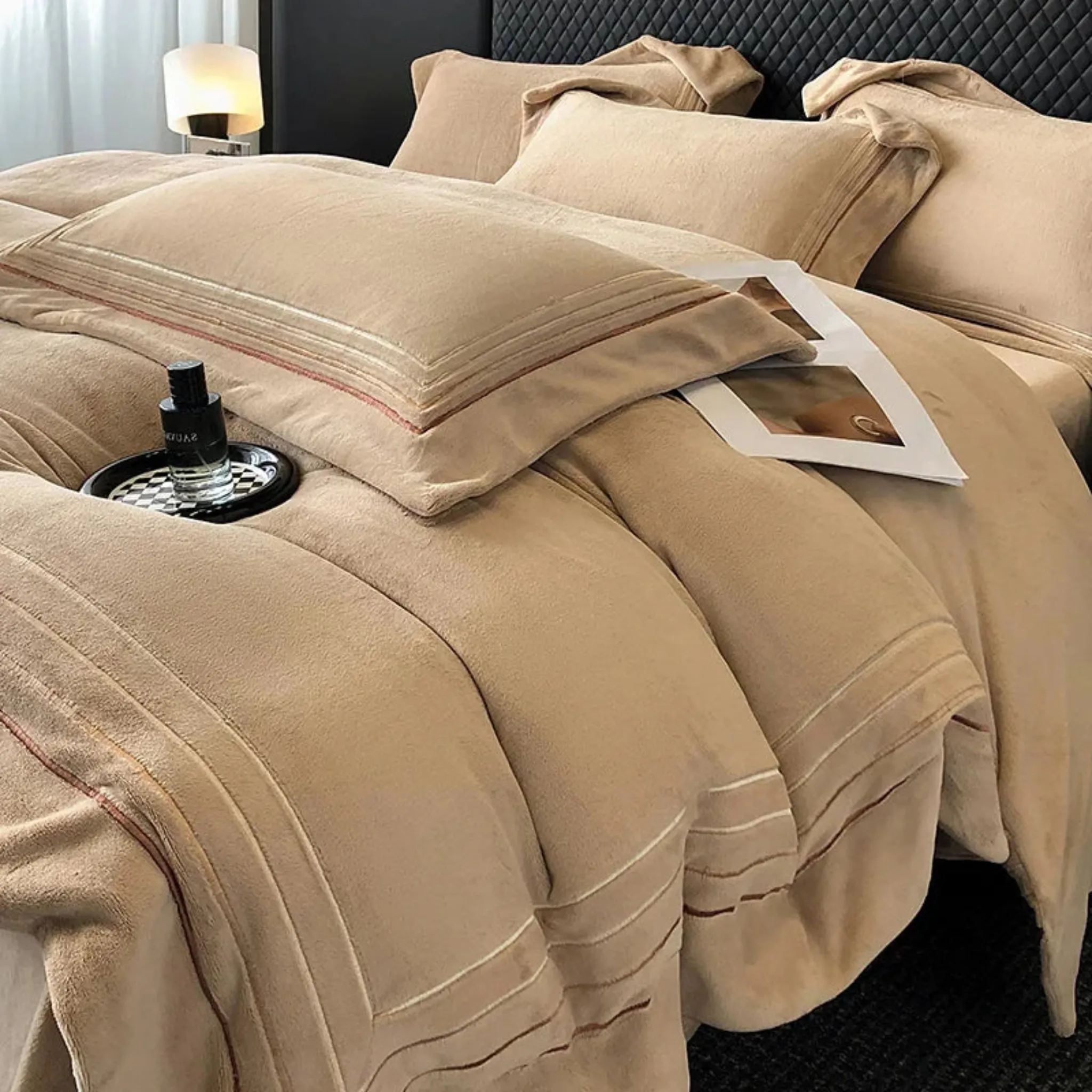Warm Thickened Milk Velvet Bedding Set Four Lines Embroidery Duvet Cover Set Bed Sheet Or Elastic Band Fitted Sheet Pillowcases