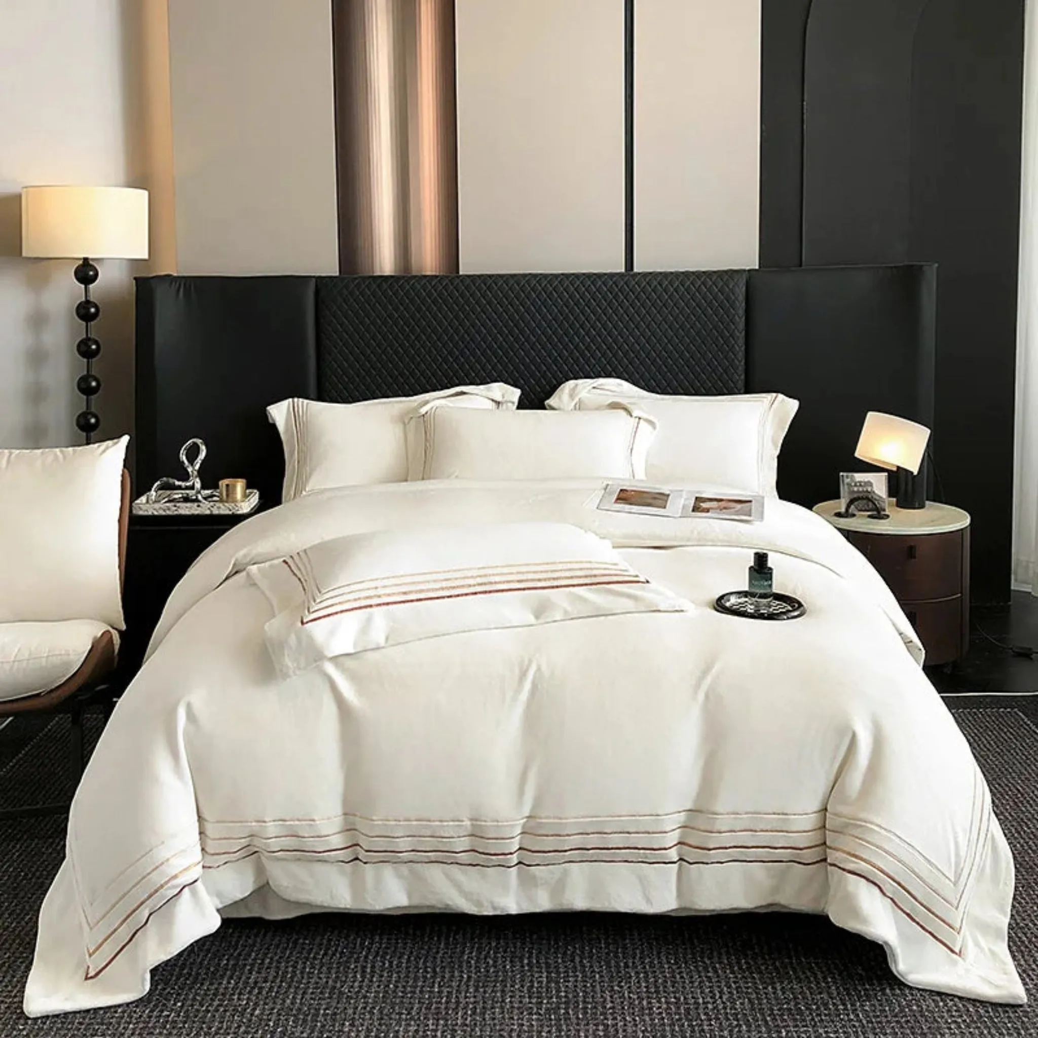 Warm Thickened Milk Velvet Bedding Set Four Lines Embroidery Duvet Cover Set Bed Sheet Or Elastic Band Fitted Sheet Pillowcases