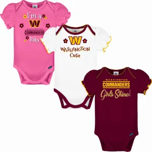 Washington Commanders Girls Shine 3 Pack Short Sleeved Bodysuit Set