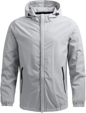 Waterproof Jackets for Men Lightweight Full Zip Long Sleeve Windbreaker Jackets with Hood Detachable Hiking Coats