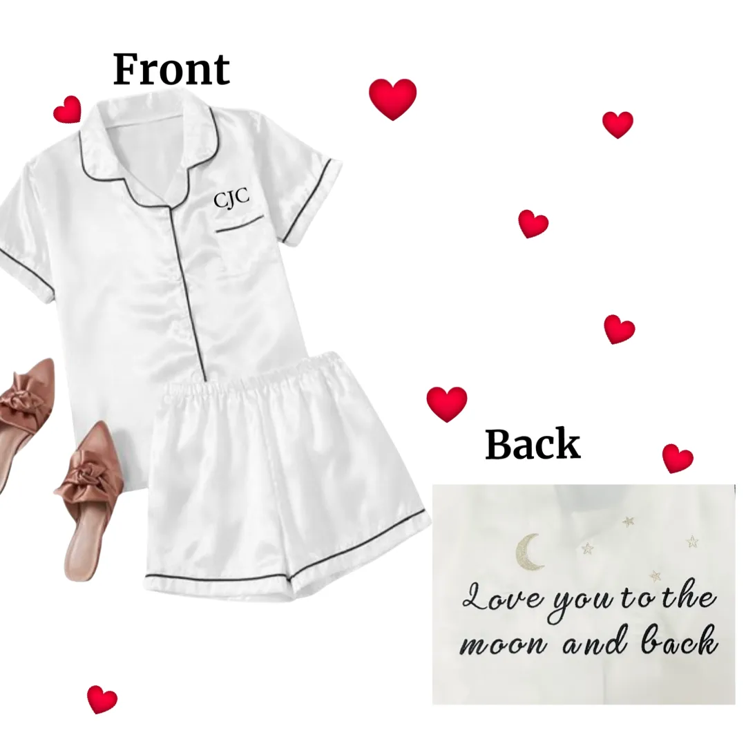 White Ladies Personalized PJ sets - love you too the moon and back