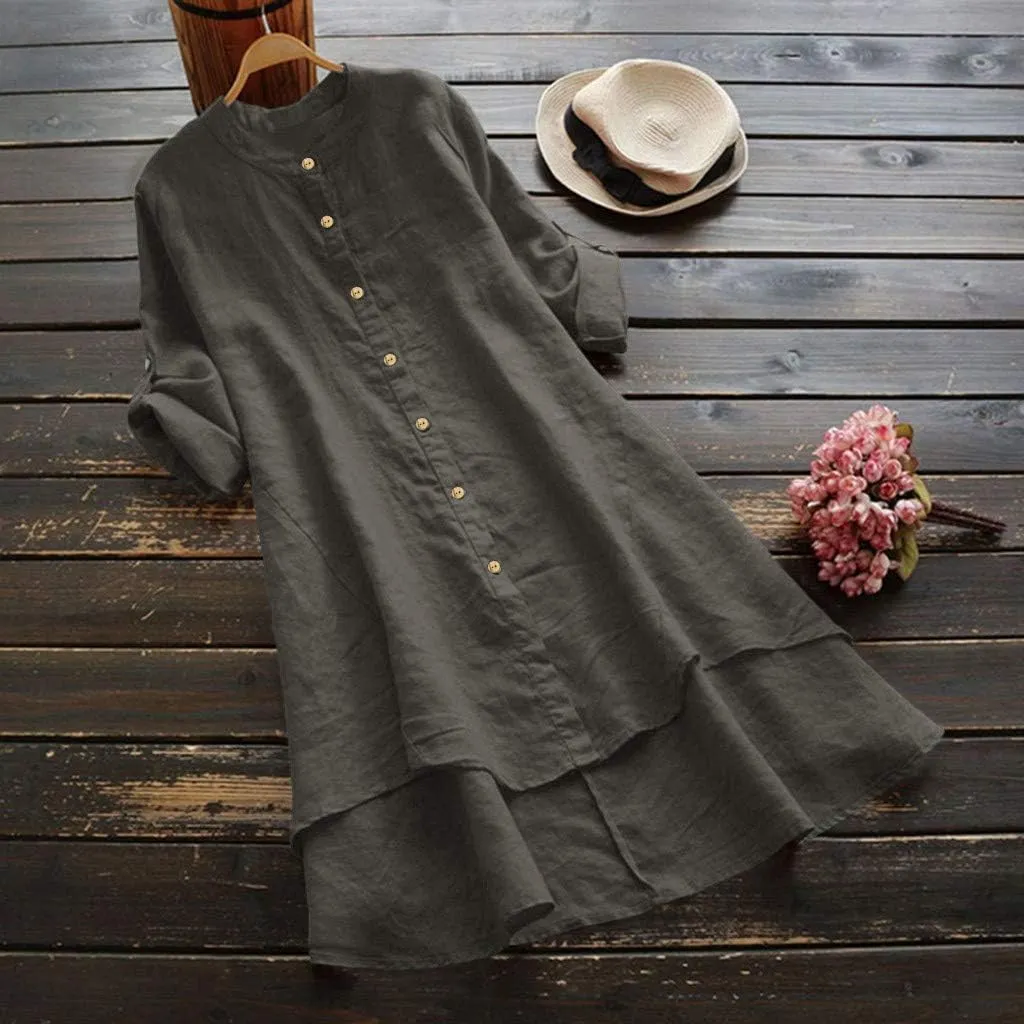 White Linen Shirt Women Womens Tops Long Sleeve Short Sleeved Shirt Bat Sleeves Large Size Loose Waisted Cotton