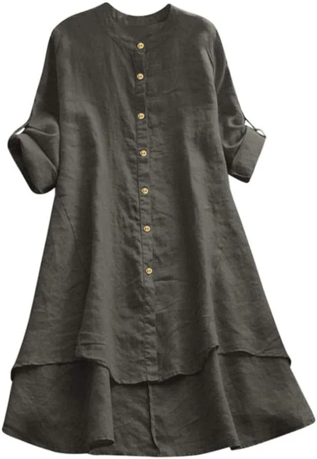 White Linen Shirt Women Womens Tops Long Sleeve Short Sleeved Shirt Bat Sleeves Large Size Loose Waisted Cotton