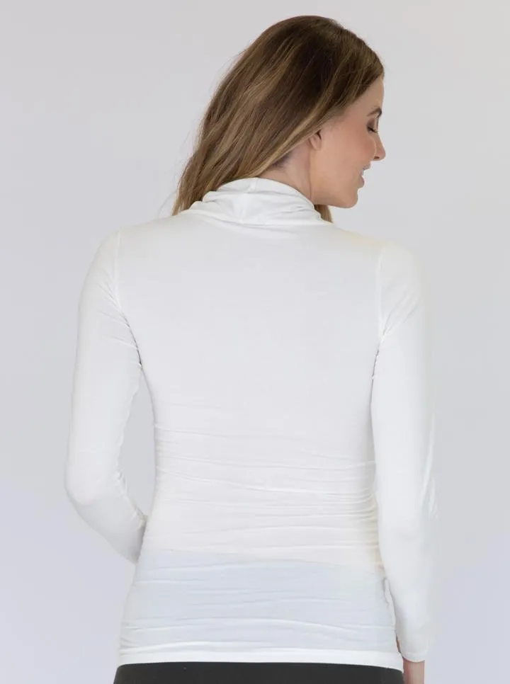 White Maternity Crossover Bamboo Long Sleeve Top
