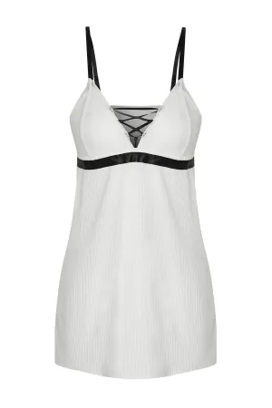 White Satin Pleated Lace Detailed Rope Strap Babydoll