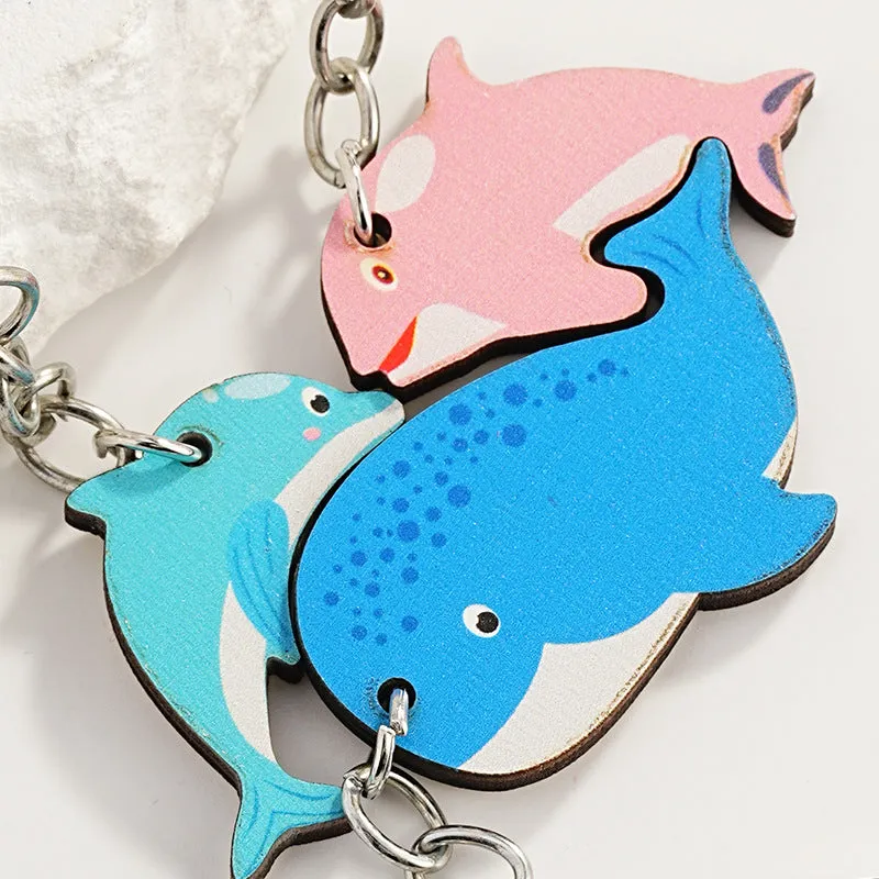 Wholesale Cartoon Dolphin Wooden Parent-child Interactive Pendant Cute Animal Keychain