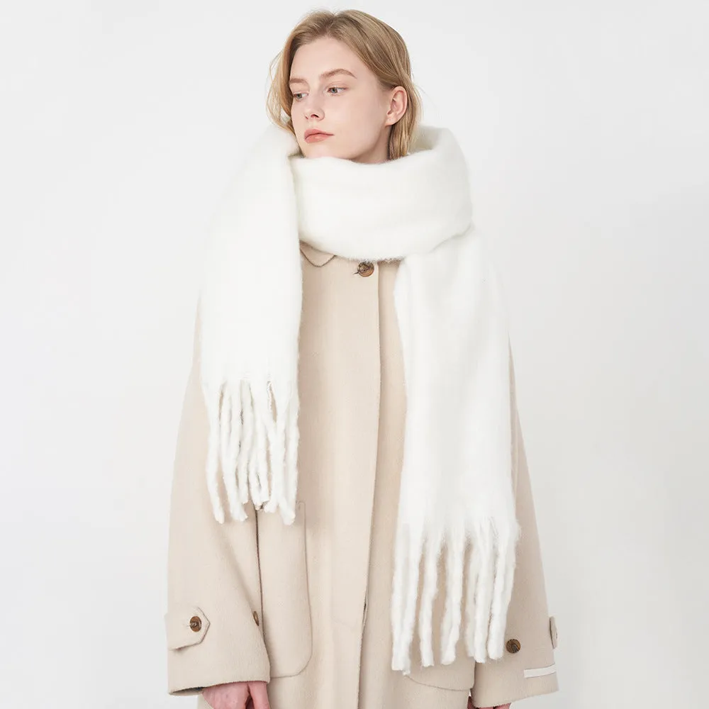 Wholesale Solid Tassel Thickened Warm Polyester Scarf