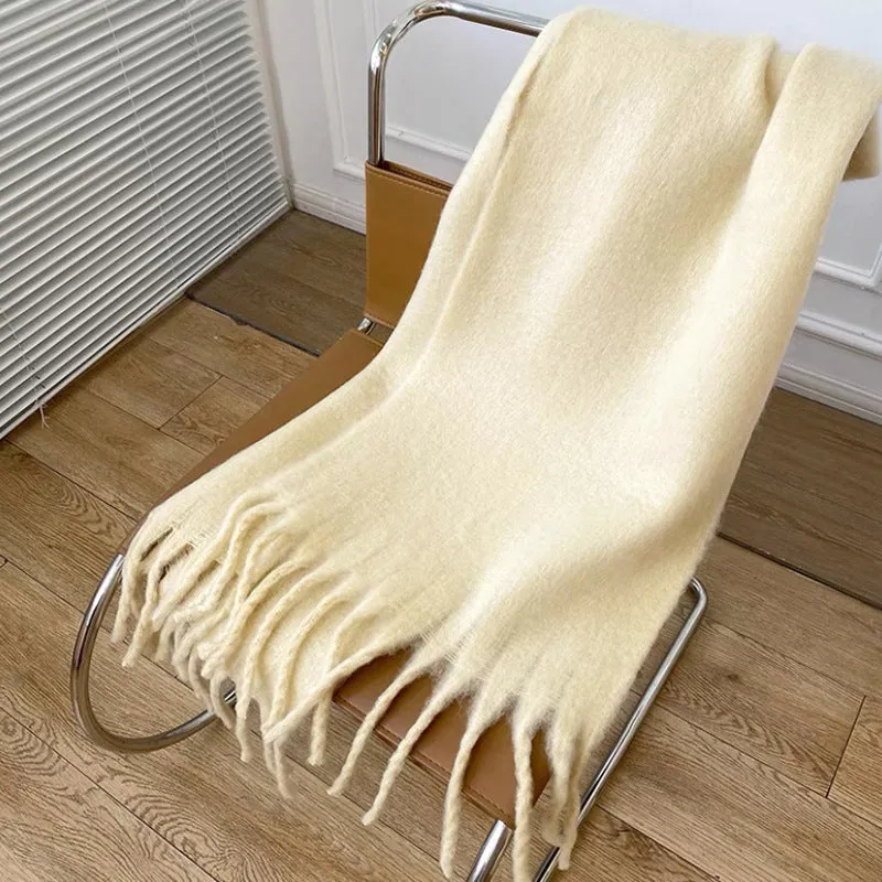 Wholesale Solid Tassel Thickened Warm Polyester Scarf