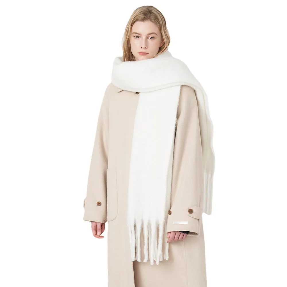 Wholesale Solid Tassel Thickened Warm Polyester Scarf
