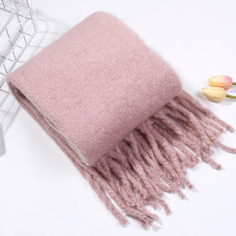 Wholesale Solid Tassel Thickened Warm Polyester Scarf