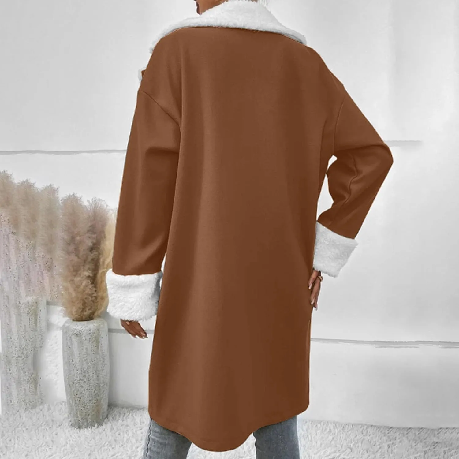 Winter Coat for Women Warm Sherpa Fleece Lined Lapel Jacket Plus Size Parka Faux Suede Pea Coat Outerwear 2024