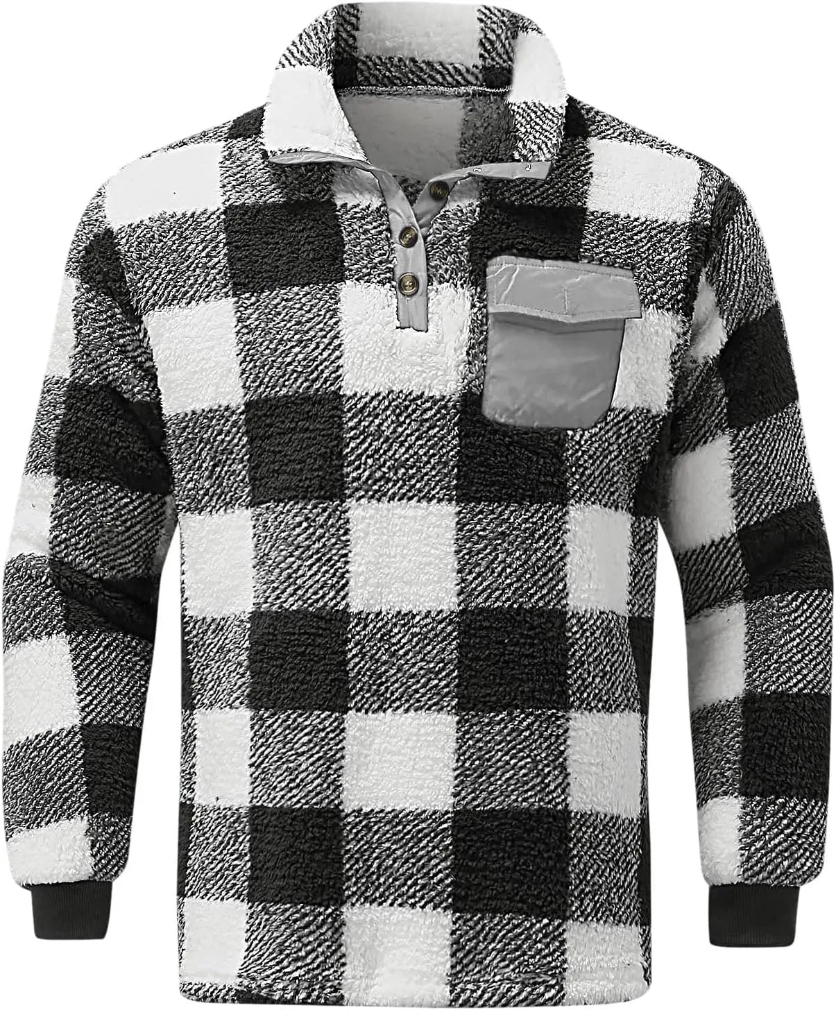 Winter Coats for Men,Mens Plaid Vintage Fuzzy Sherpa Pullover Sweatshirt Fleece Jacket Winter Long Sleeve Sweater with Pocket