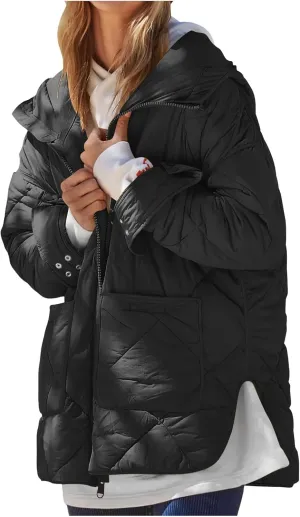 Winter Coats for Women Casual Solid Warm Quited Jacket Loose Long Sleeve Plaid Puffer Down Coat 2024 Fashion Outwear