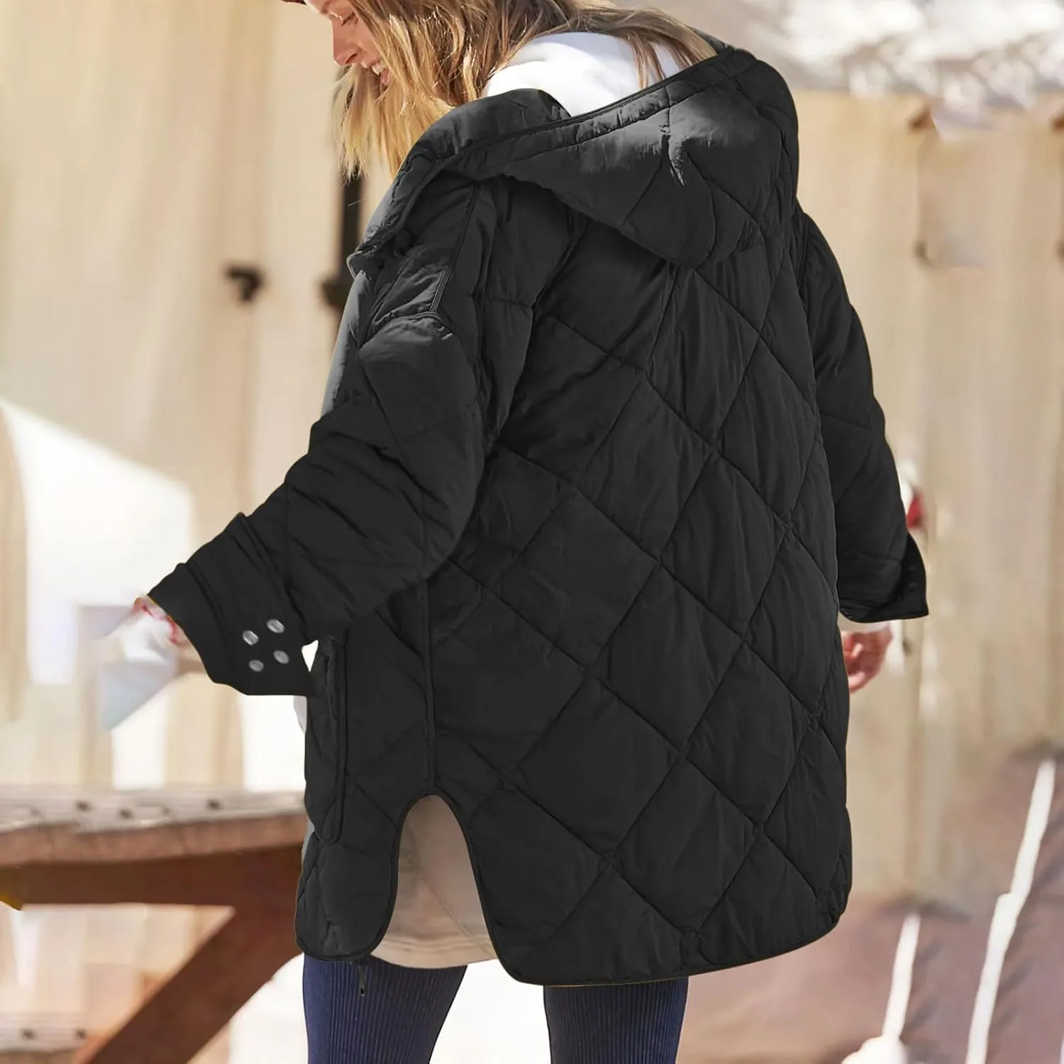 Winter Coats for Women Casual Solid Warm Quited Jacket Loose Long Sleeve Plaid Puffer Down Coat 2024 Fashion Outwear