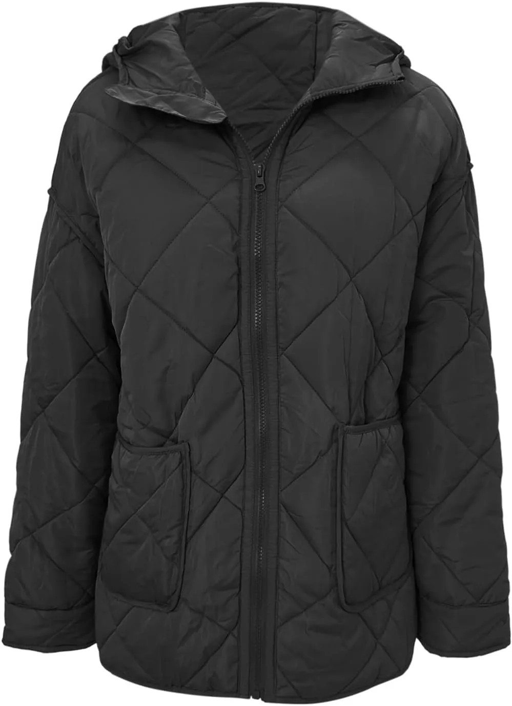 Winter Coats for Women Casual Solid Warm Quited Jacket Loose Long Sleeve Plaid Puffer Down Coat 2024 Fashion Outwear