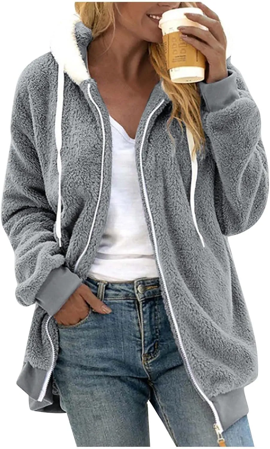 Winter Coats for Women Oversized Fuzzy Fleece Jacket Full Zip Plush Hooded Cardigan Coats Shaggy Warm Sherpa Jacket