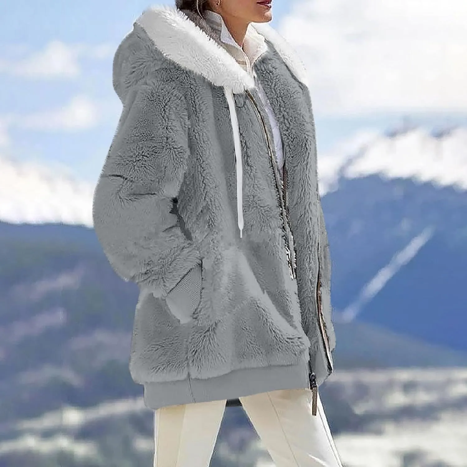 Winter Coats for Women Oversized Fuzzy Fleece Jacket Full Zip Plush Hooded Cardigan Coats Shaggy Warm Sherpa Jacket