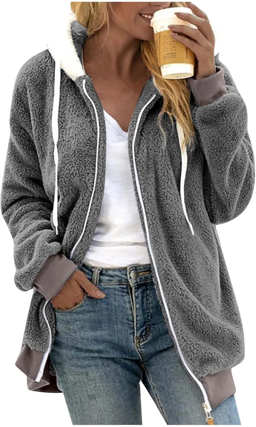 Winter Coats for Women Oversized Fuzzy Fleece Jacket Full Zip Plush Hooded Cardigan Coats Shaggy Warm Sherpa Jacket
