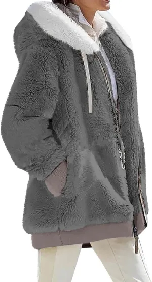 Winter Coats for Women Oversized Fuzzy Fleece Jacket Full Zip Plush Hooded Cardigan Coats Shaggy Warm Sherpa Jacket