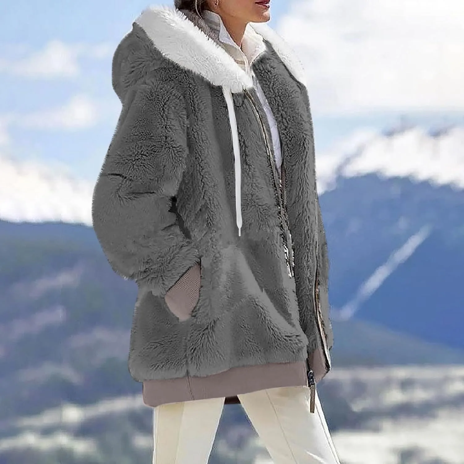 Winter Coats for Women Oversized Fuzzy Fleece Jacket Full Zip Plush Hooded Cardigan Coats Shaggy Warm Sherpa Jacket