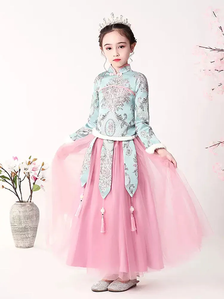 Winter Girls' Han Dress Ancient Costume Long Sleeve Thickened Performance Costume