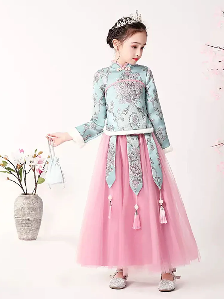 Winter Girls' Han Dress Ancient Costume Long Sleeve Thickened Performance Costume