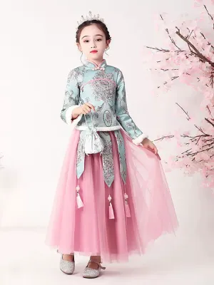Winter Girls' Han Dress Ancient Costume Long Sleeve Thickened Performance Costume