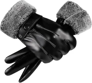 Winter Luxurious PU Leather Work Gloves, Stretchable Wrist Rigger Glove for Men Windproof Warm Suede Driving Gloves
