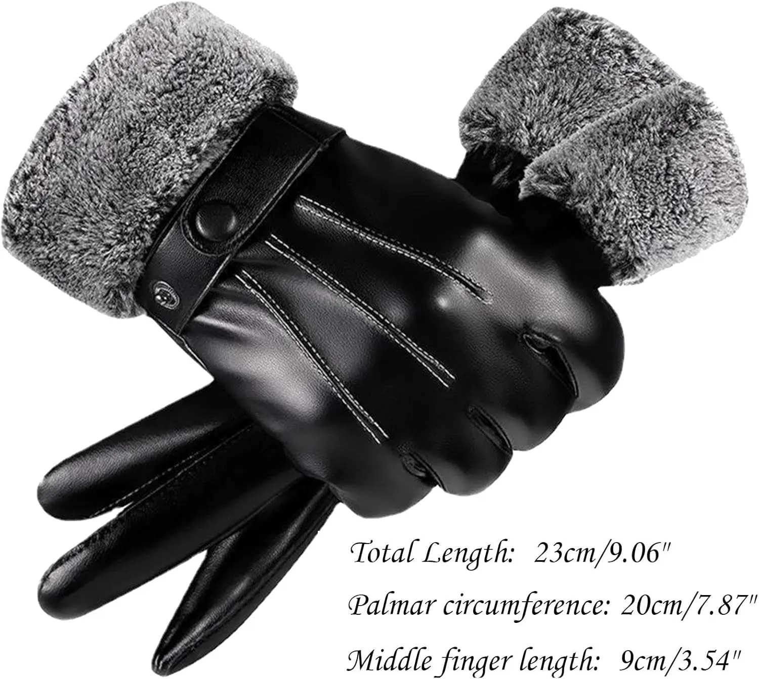 Winter Luxurious PU Leather Work Gloves, Stretchable Wrist Rigger Glove for Men Windproof Warm Suede Driving Gloves