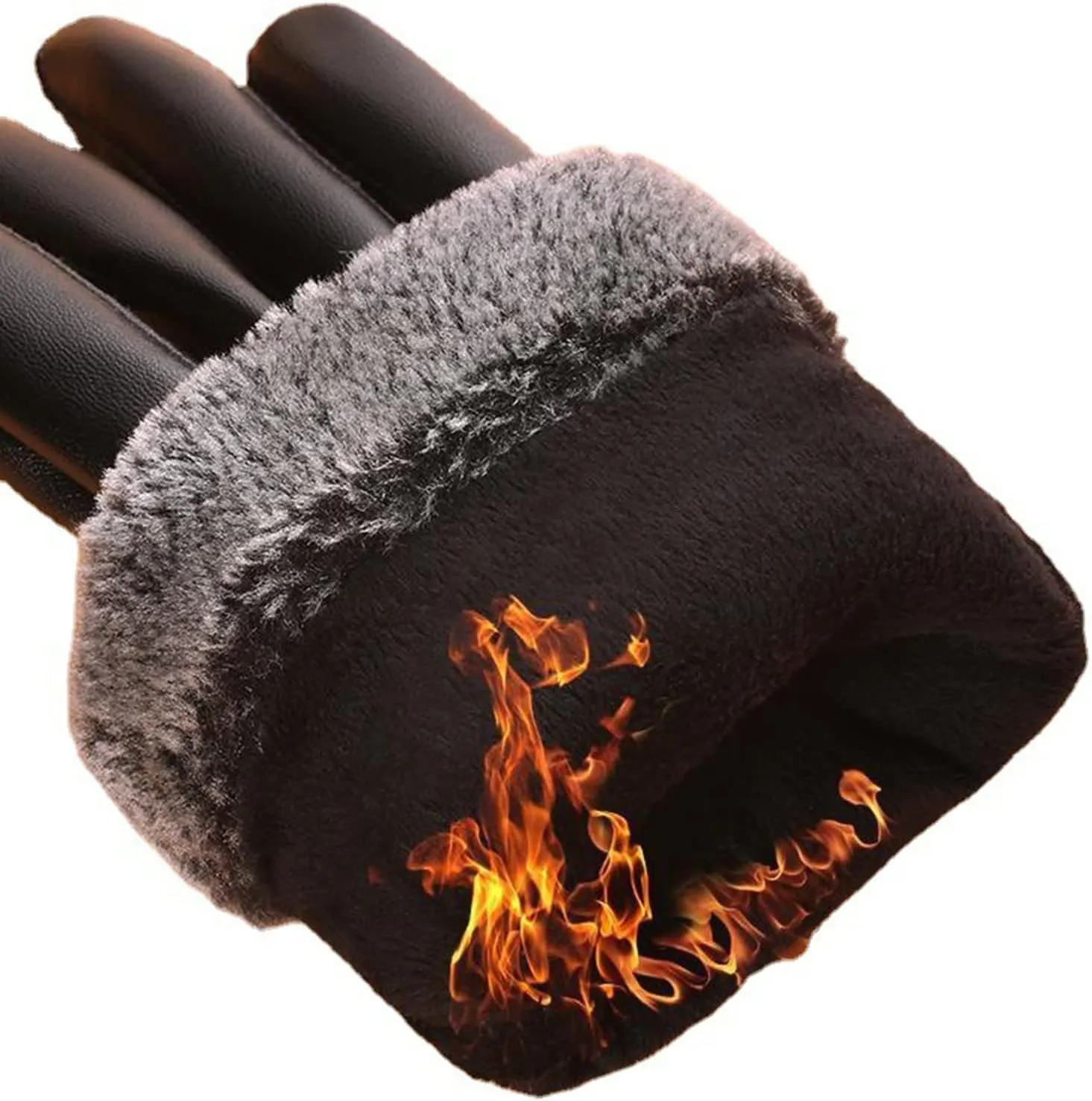 Winter Luxurious PU Leather Work Gloves, Stretchable Wrist Rigger Glove for Men Windproof Warm Suede Driving Gloves