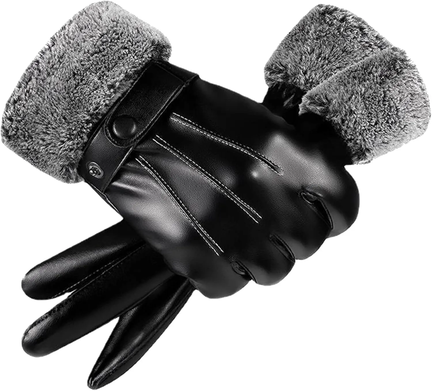 Winter Luxurious PU Leather Work Gloves, Stretchable Wrist Rigger Glove for Men Windproof Warm Suede Driving Gloves